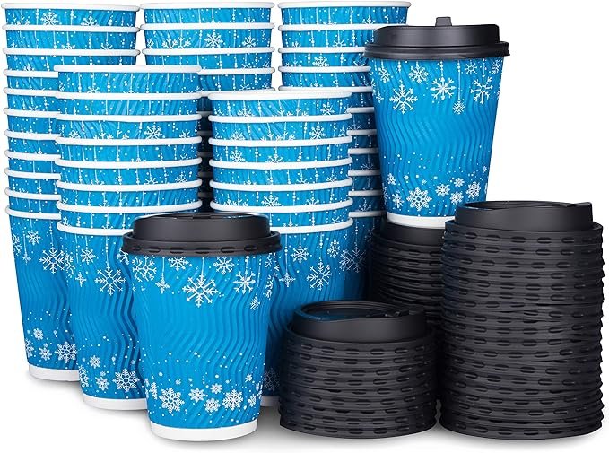 Disposable Coffee Cups with Lids - 50 Sets