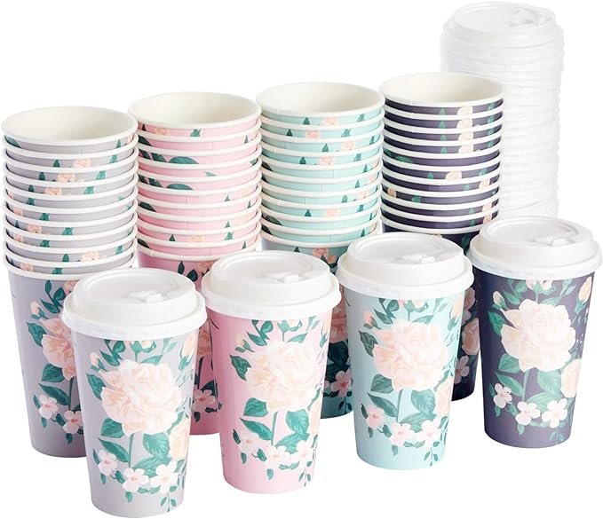 Disposable Coffee Cups with Lids - 100 Sets